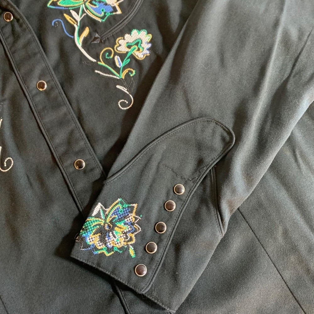 Roper Western Shirt Black Embroidered Floral Pearl Snap Long Sleeve Women's XL - Picture 7 of 8
